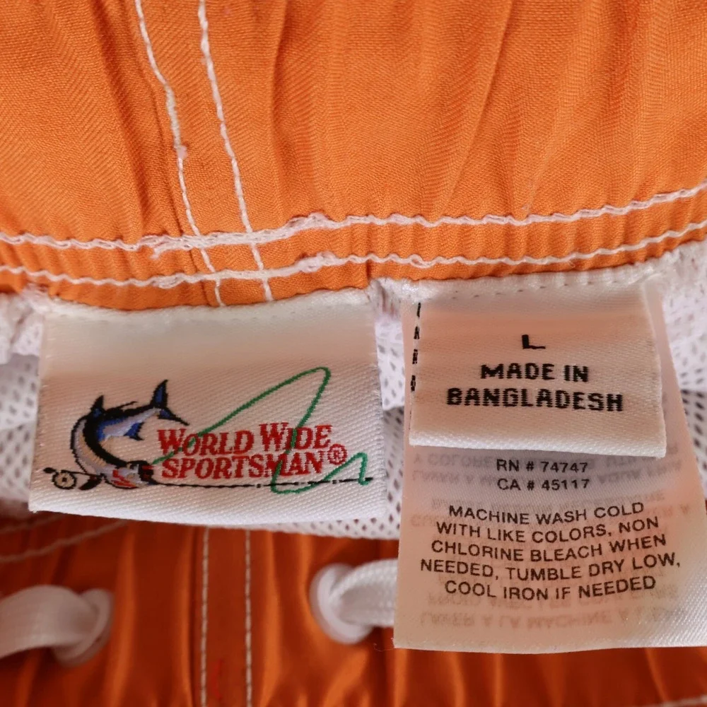 World‎ Wide Sportsman Swim Trunks w/ Liner Mens Size L Orange Gray ColorBlock